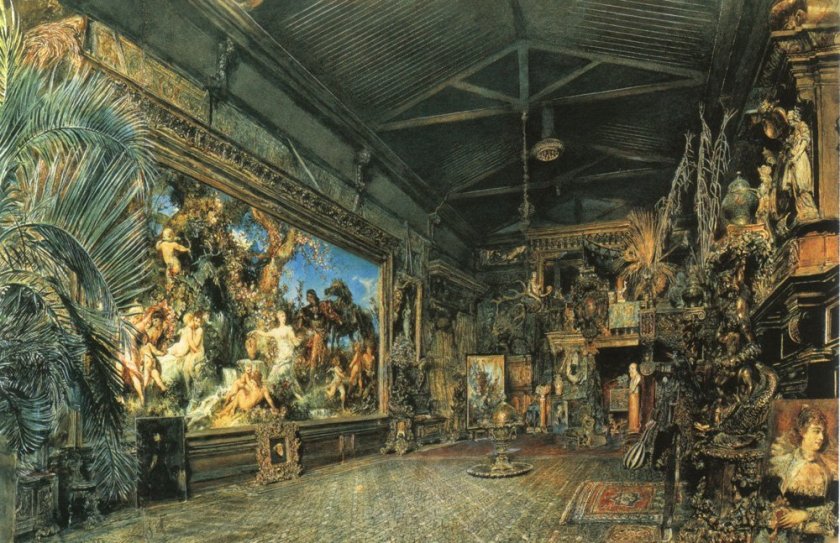 Hans Makart's Studio before the Auction by Rudolf Ritter von Alt (1855)