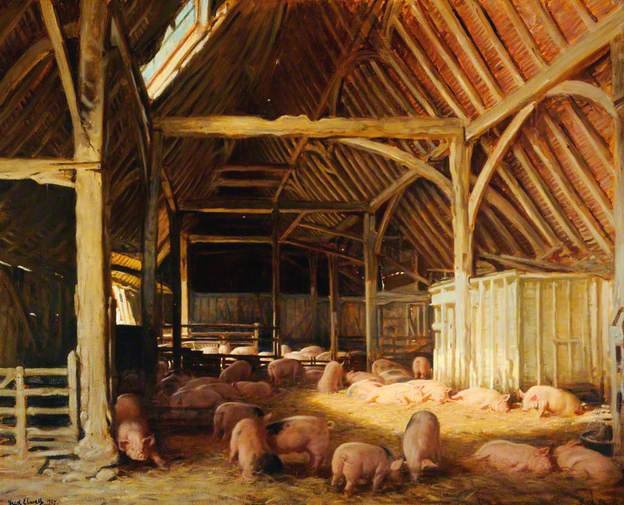 Pigs in Barn by Fred Elwell (1937)