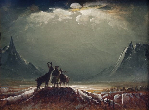 Sami with Reindeer Under the Midnight Sun by Peder Balke, (c.1850)