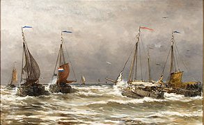 The Scheveningen Fishing Fleet putting to Sea in Hevay Weather by Hendrik Mesdag